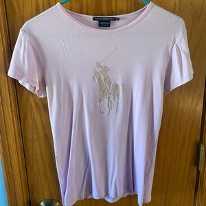 Medium Ralph Lauren golf pink tshirt with largo logo on front